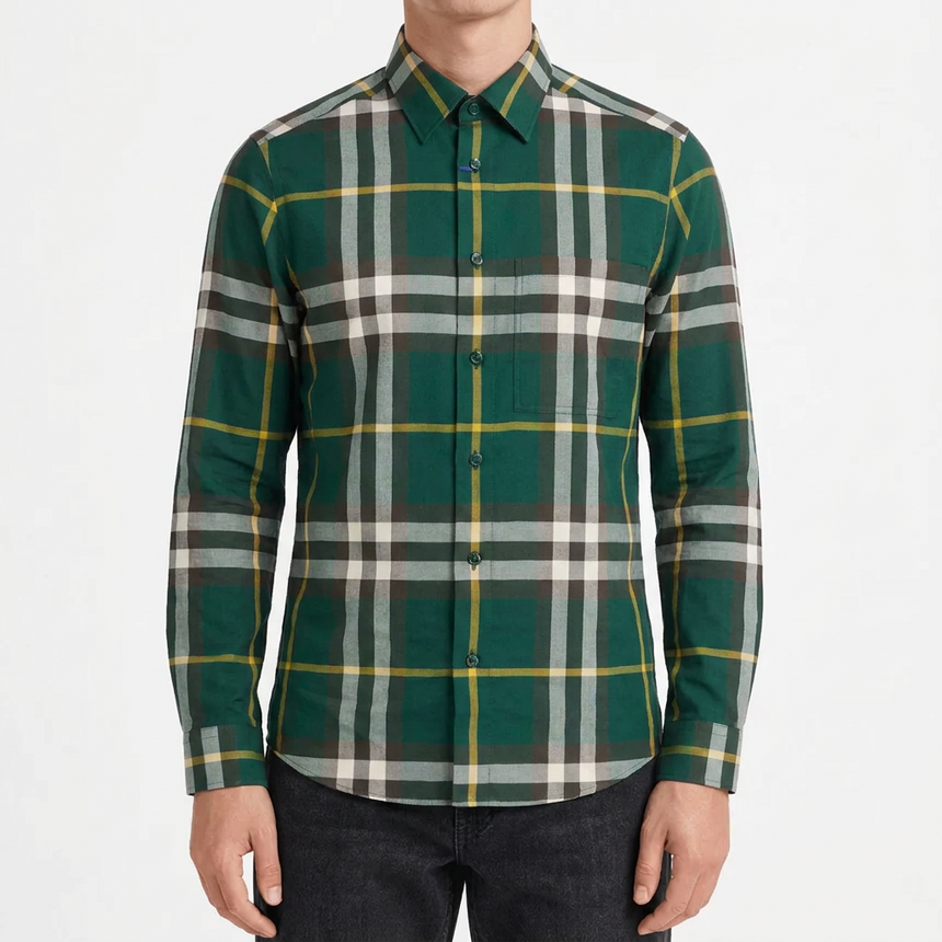 Burberry Claverdon Large Check Cotton Shirt in Ivy Green