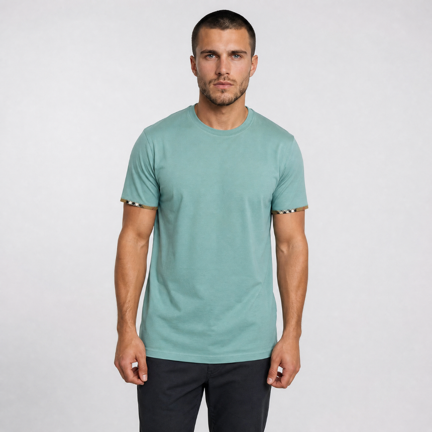 Burberry 'Ellison' Organic Cotton Check Sleeve Seaspray Green