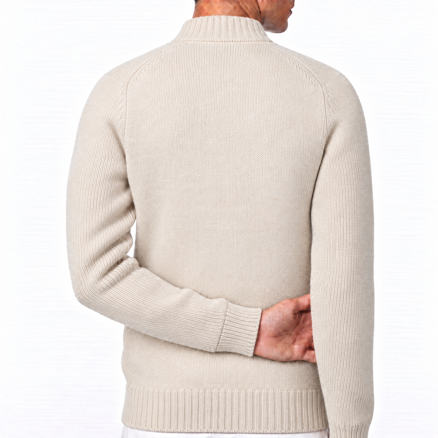 Gran Sasso Super Geelong Wool and Cashmere Full-Zip Cardigan in Beige