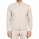 Gran Sasso Super Geelong Wool and Cashmere Full-Zip Cardigan in Beige