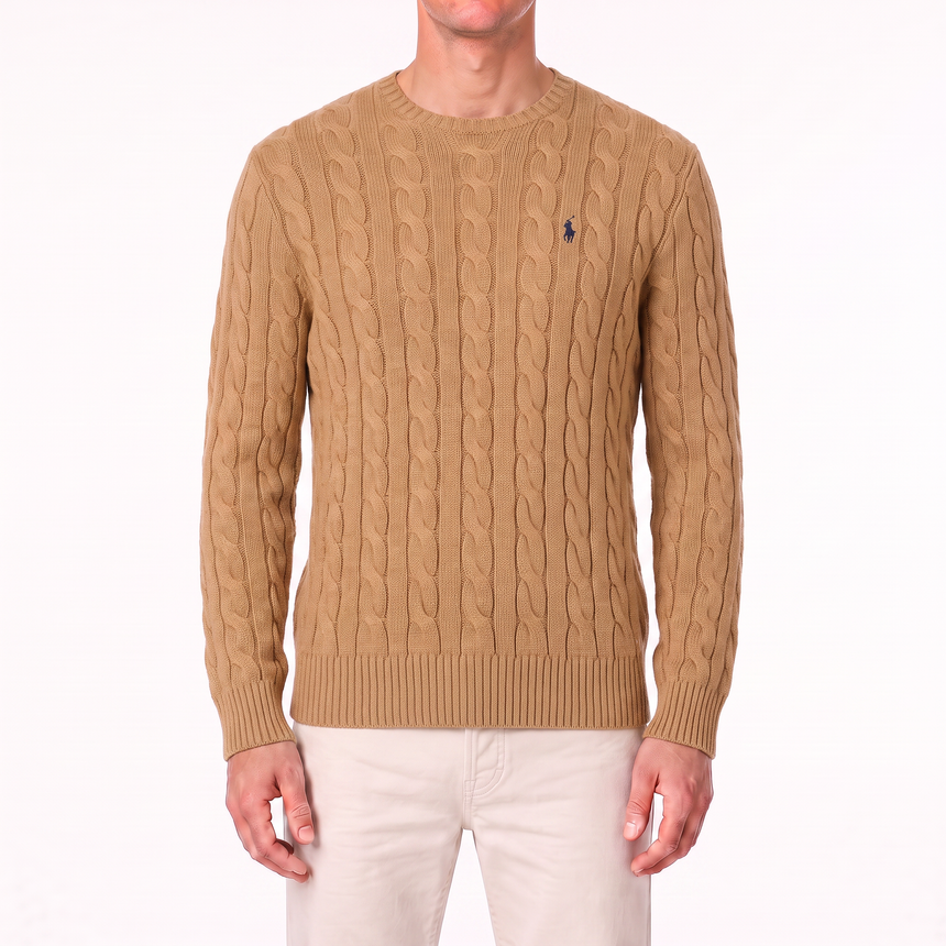 Polo Ralph Lauren Cotton Cable-Knit Logo Sweater in Brown