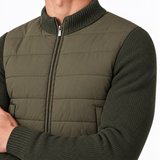 Gran Sasso Quilted Panel Cardigan in Khaki Green
