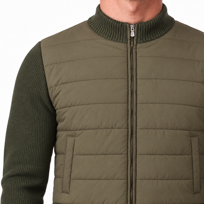Gran Sasso Quilted Panel Cardigan in Khaki Green
