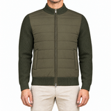Gran Sasso Quilted Panel Cardigan in Khaki Green