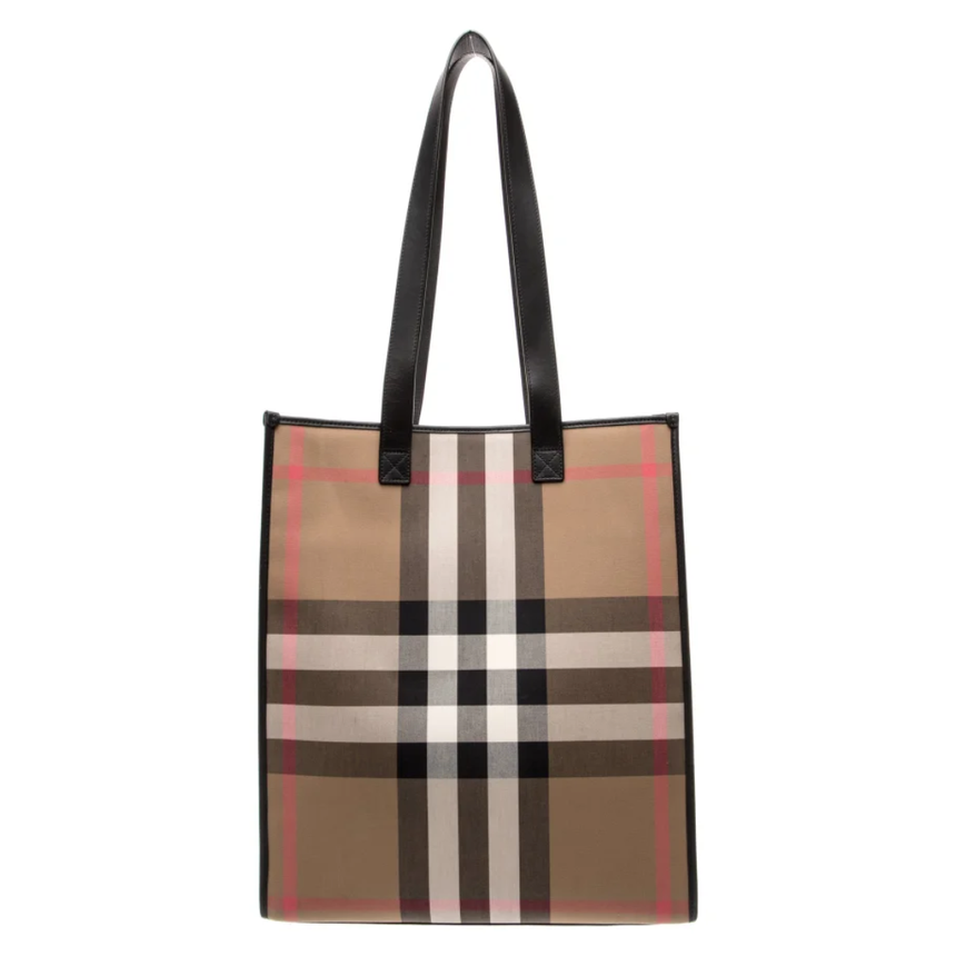 Burberry House Check Vertical Tote Bag in Taupe Brown