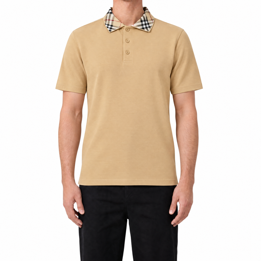 Burberry 'Cody' Check Short Sleeve Polo Shirt in Beige