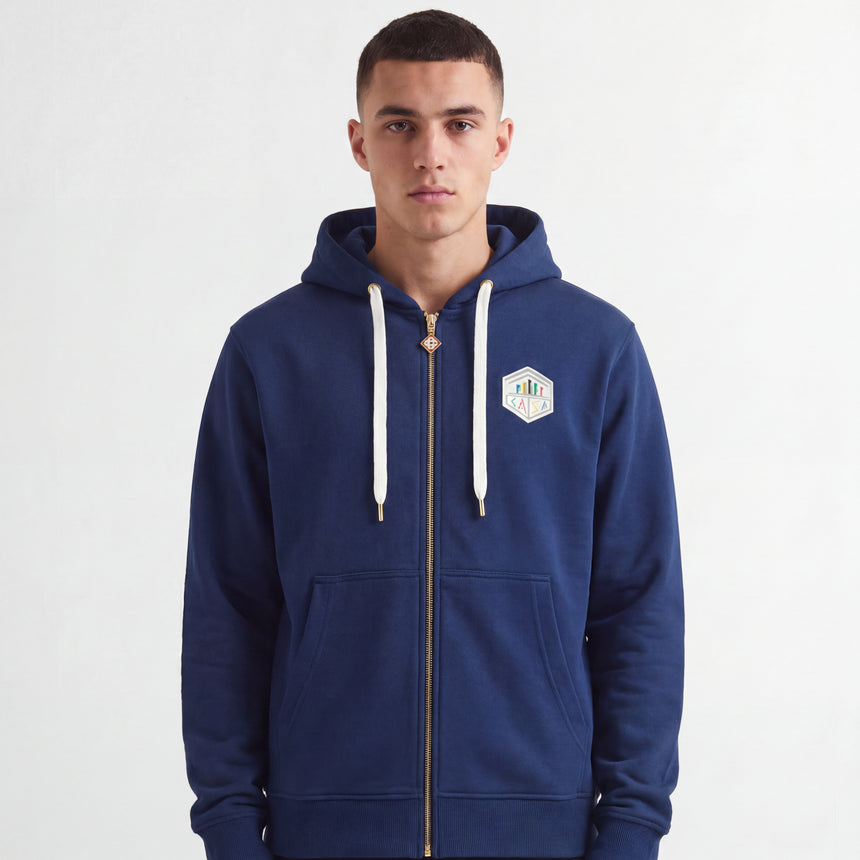 Casablanca Casa Temple Zip Hoodie in Navy