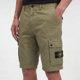 Stone Island Brushed Organic Cotton Canvas ‘OLD’ Effect Cargo Shorts in Military Green