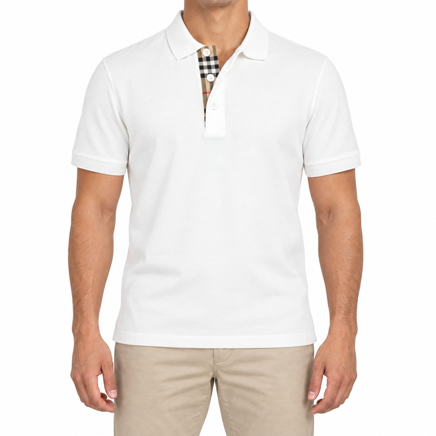 Burberry 'Eddie' TB Check Placket Polo-Shirt White