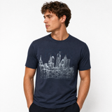 Armani London Skyline Graphic T-Shirt in Graphite Blue