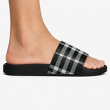 Burberry Furley Check Canvas Sliders Black & White