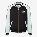 Casablanca Embroidered Satin Bomber Jacket in Mint and Black