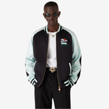 Casablanca Embroidered Satin Bomber Jacket in Mint and Black