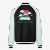 Casablanca Embroidered Satin Bomber Jacket in Mint and Black