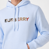 Burberry ‘Farley’ Logo Embroidered Hoodie in Light Blue