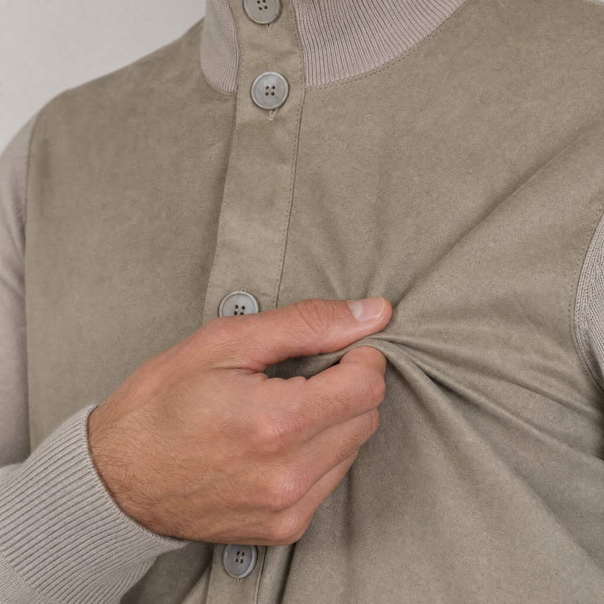 Gran Sasso Suede-Effect Panelled Jacket in Dark Beige