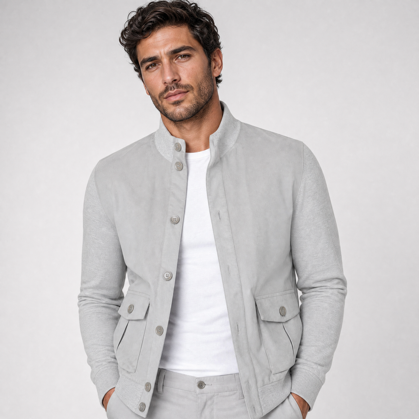 Gran Sasso Suede-Effect Panelled Jacket in Grey