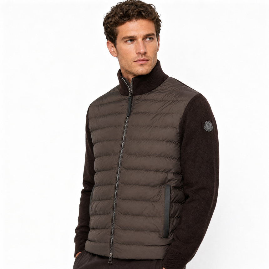 Moncler Full Zip Padded Cardigan in Brown