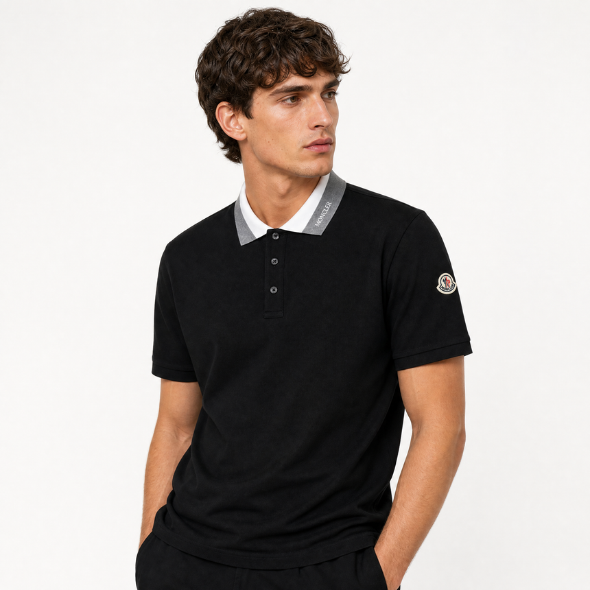 Moncler Logo Collar Polo Shirt in Black