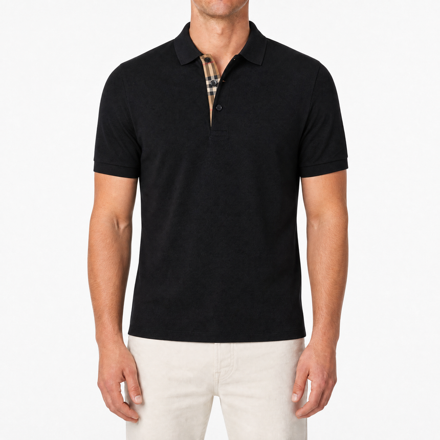 Burberry 'Hartford' Check Placket Polo Black