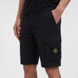 Stone Island Brushed Organic Cotton “Old” Effect Cargo Shorts Black