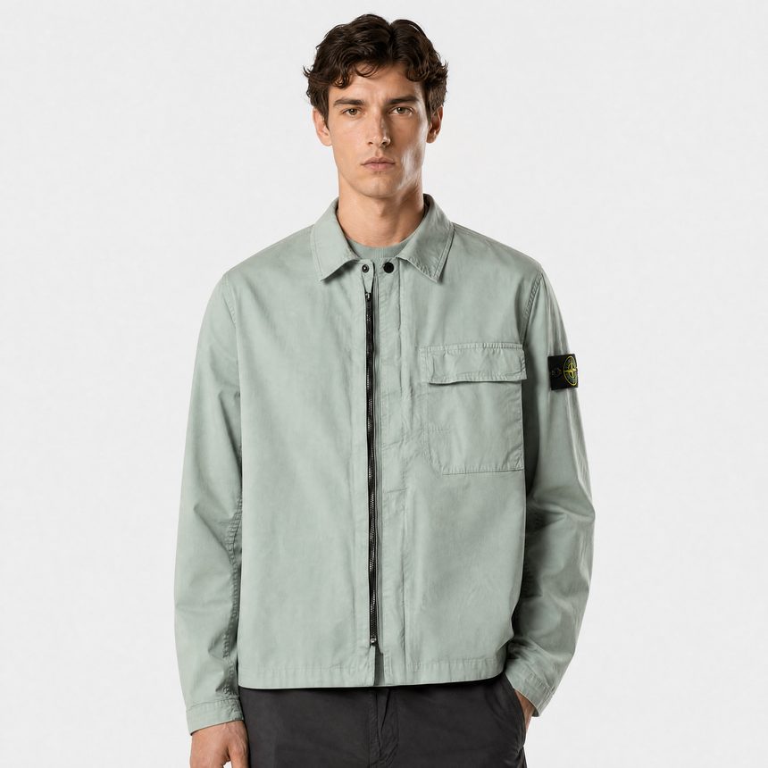 Stone Island Stretch Organic Cotton Twill Overshirt in Sage Green