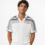 Casablanca Tennis Striped Crochet Short Sleeve Shirt in White/Grey