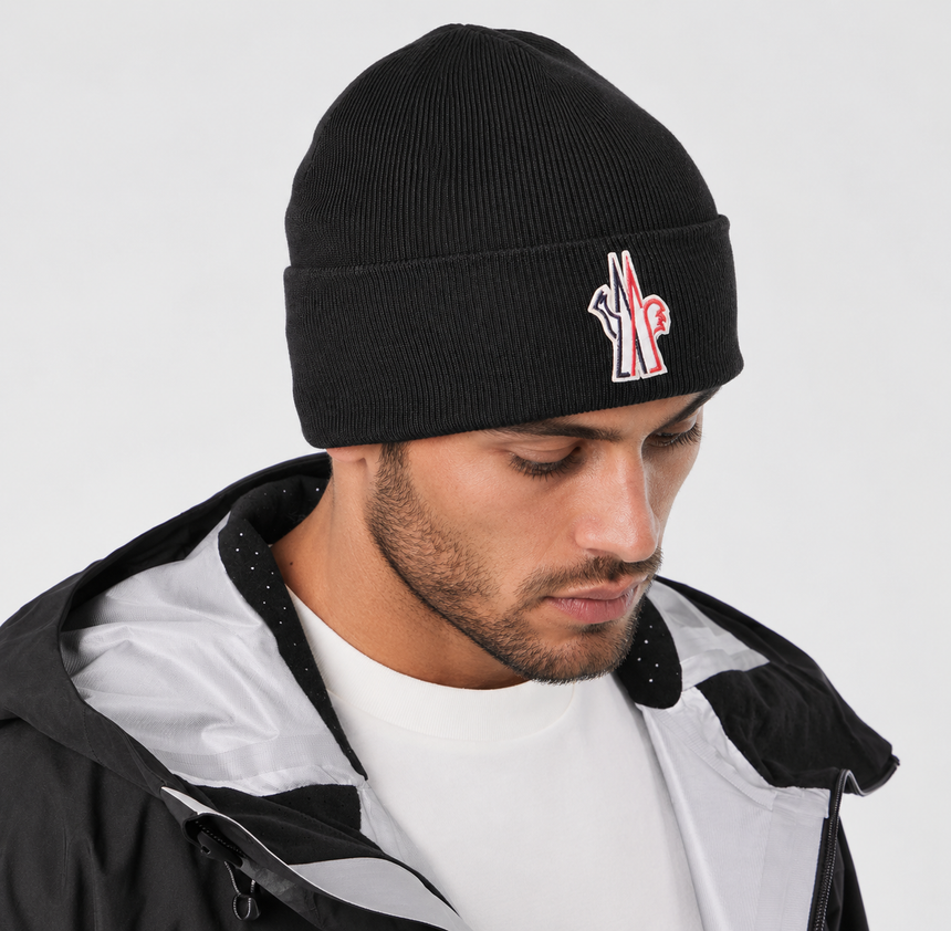 Moncler Grenoble Wool Beanie Hat Black