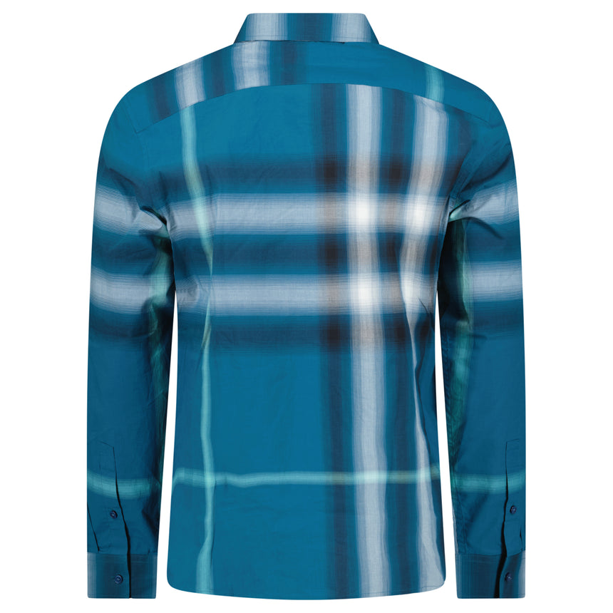 Burberry Claverdon Maxi Check Cotton Shirt in Pacific Blue