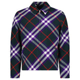 Burberry Claydon Check Wool Jacket in Dark Green and Purple Check