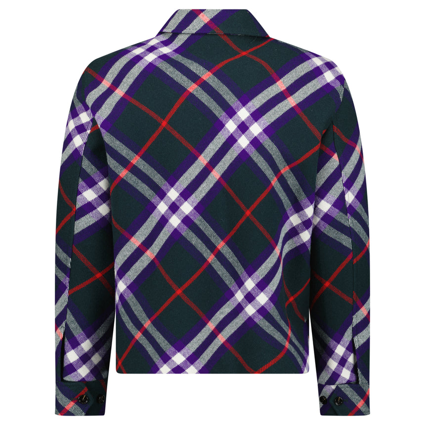 Burberry Claydon Check Wool Jacket in Dark Green and Purple Check