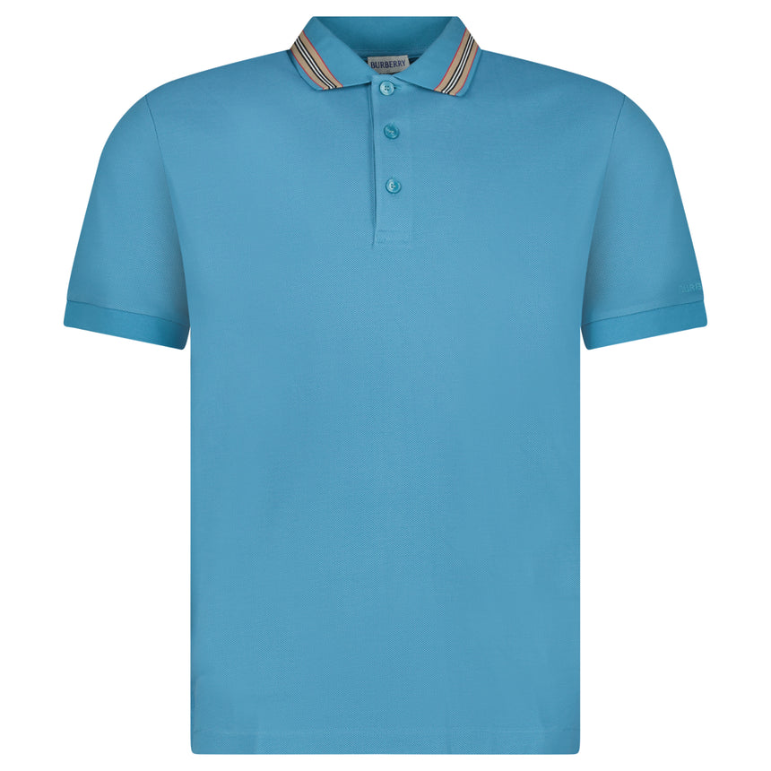Burberry ‘Hartford’ Striped Check Short Sleeve Polo in Turquoise