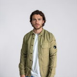 C.P. Company Broken Linen/Cotton Overshirt in Sage Green