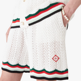 Casablanca Cotton Chevron Crochet Shorts in White