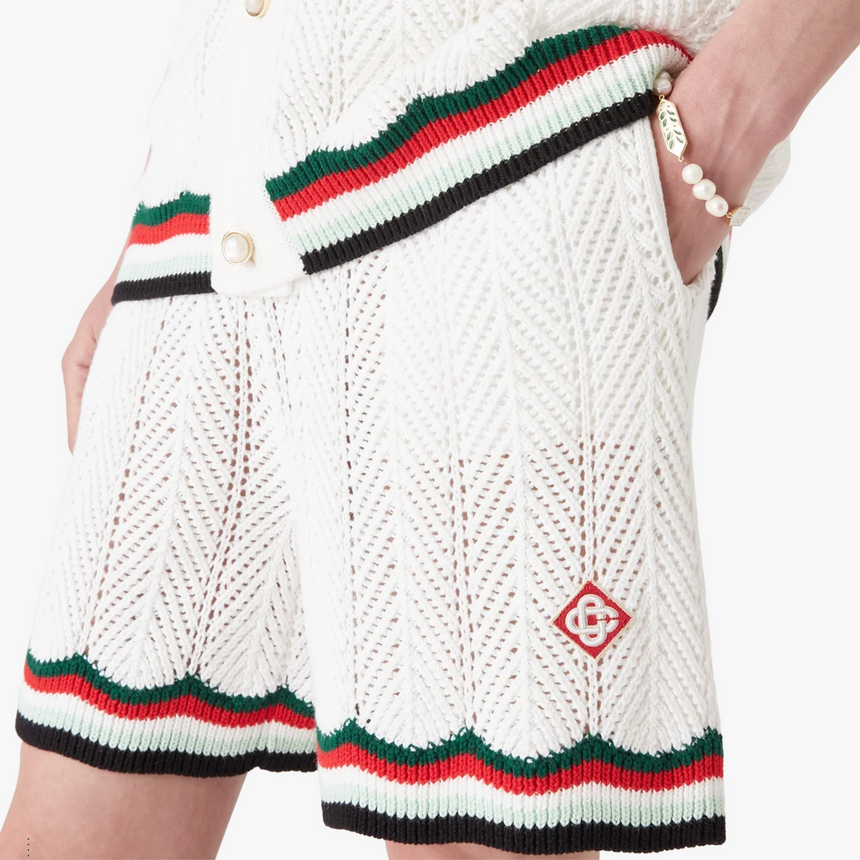 Casablanca Cotton Chevron Crochet Shorts in White