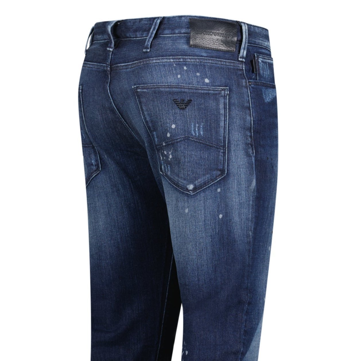 Armani Jeans J06 Slim Fit 5 Pocket Patch Paint Splatter Jeans Blue Outlet Sale Always Under Retail Boinclo