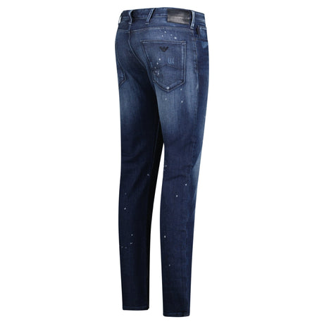 Armani Jeans J06 Slim Fit 5 Pocket Patch Paint Splatter Jeans Blue - Boinclo - Outlet Sale Under Retail