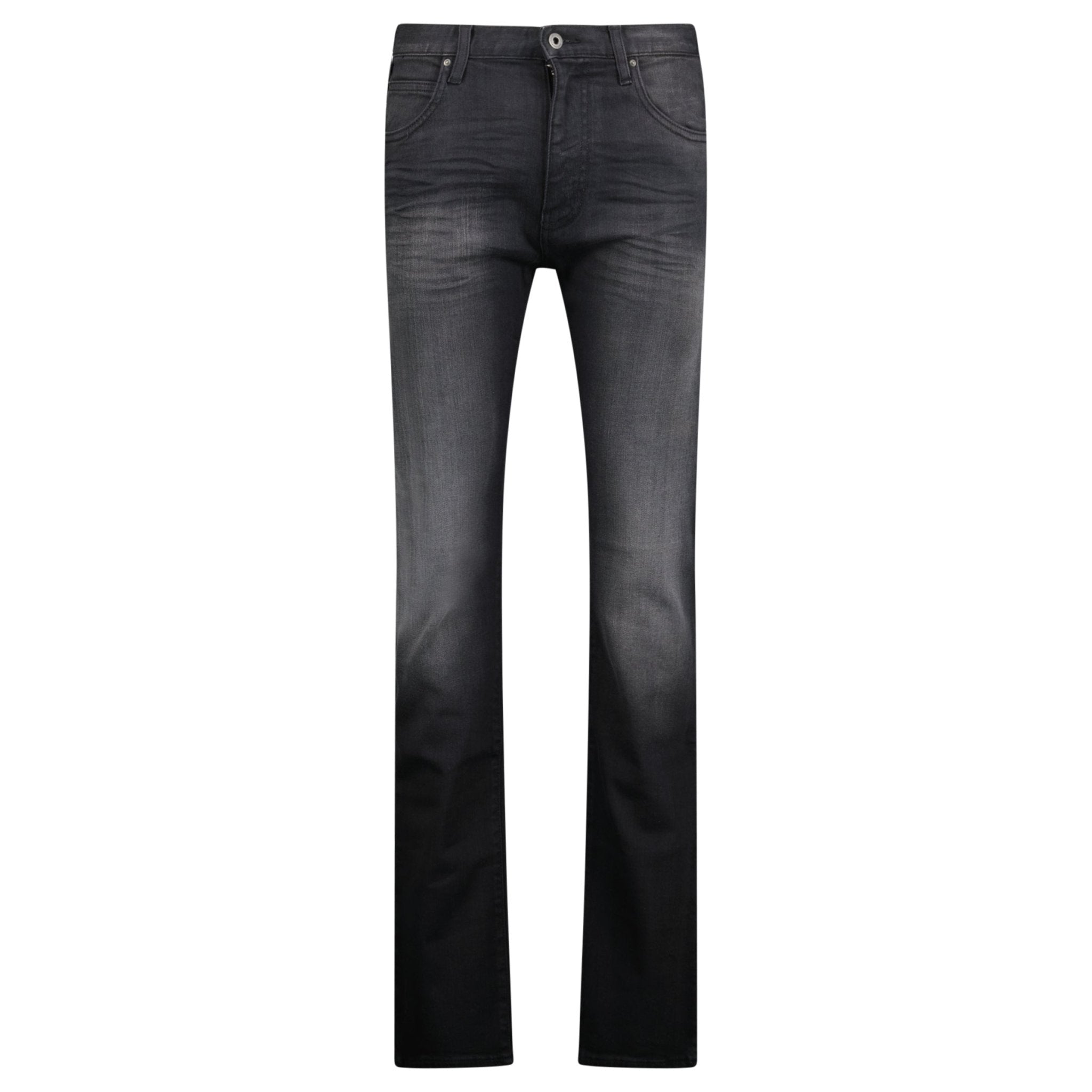 Emporio Armani J21 Regular Fit 5 Pocket Silver Logo Black Belt Patch Jeans Dark Grey Outlet Sale Always Under Retail Boinclo