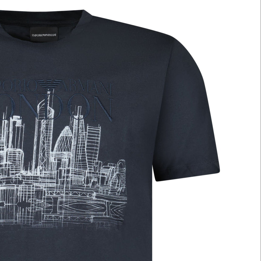 Armani London Skyline Graphic T-Shirt in Graphite Blue - Boinclo - Outlet Sale Under Retail