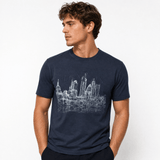 Armani London Skyline Graphic T-Shirt in Graphite Blue - Boinclo - Outlet Sale Under Retail