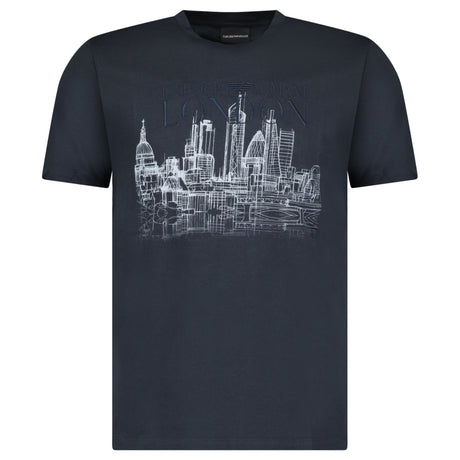 Armani London Skyline Graphic T-Shirt in Graphite Blue - Boinclo - Outlet Sale Under Retail