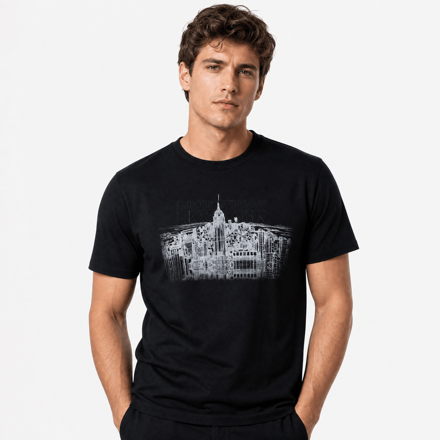 Armani New York Skyline Graphic T-Shirt in Black - Boinclo - Outlet Sale Under Retail