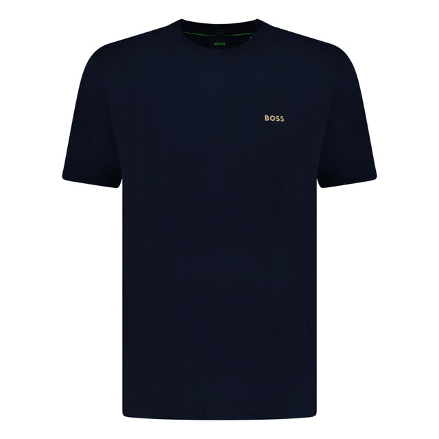 BOSS Active Gold Logo - Print T - Shirt Navy - Boinclo ltd - Outlet Sale Under Retail