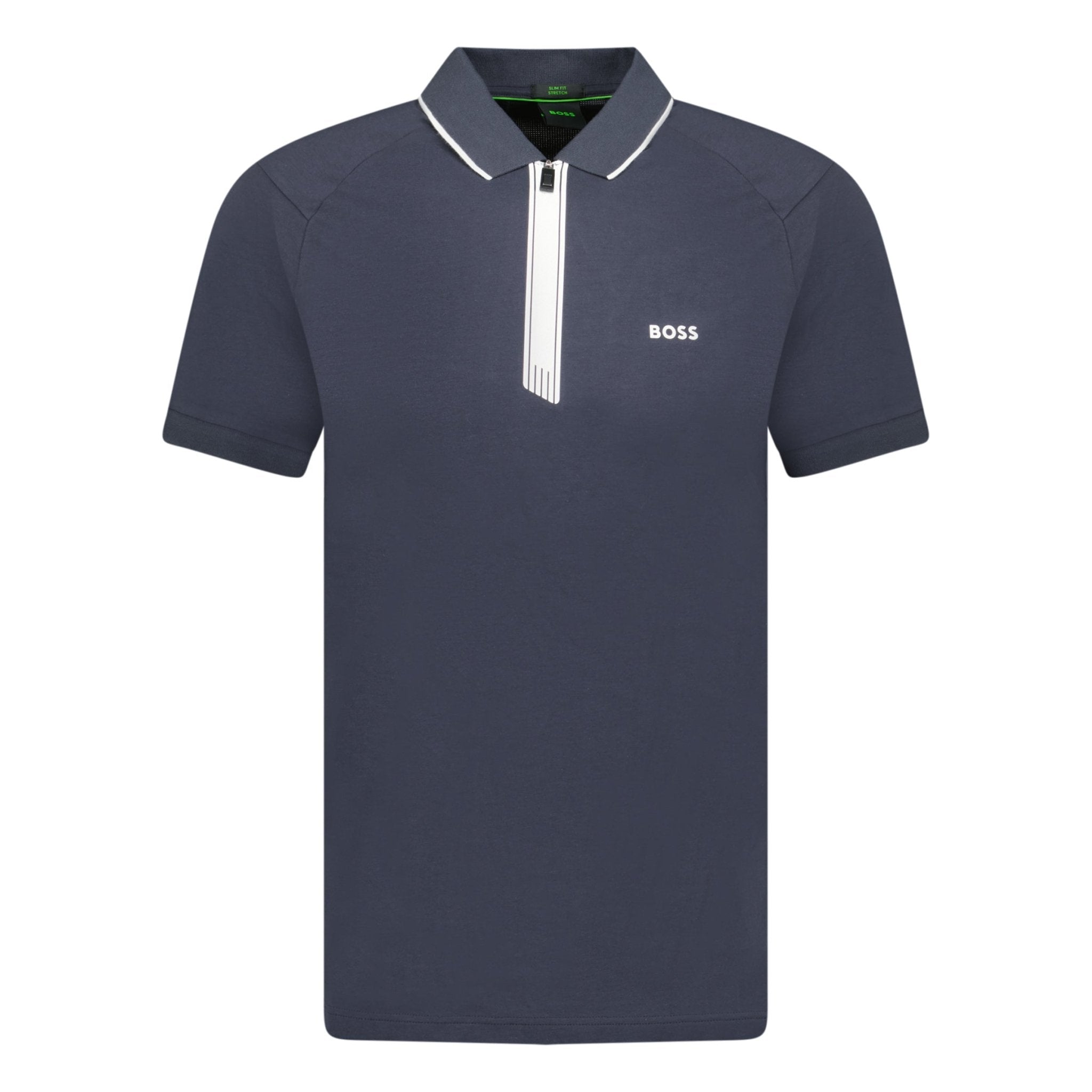 Hugo Boss Stretch Slim Fit Polo Shirt Zip Placket Navy Outlet Sale Always Under Retail Boinclo