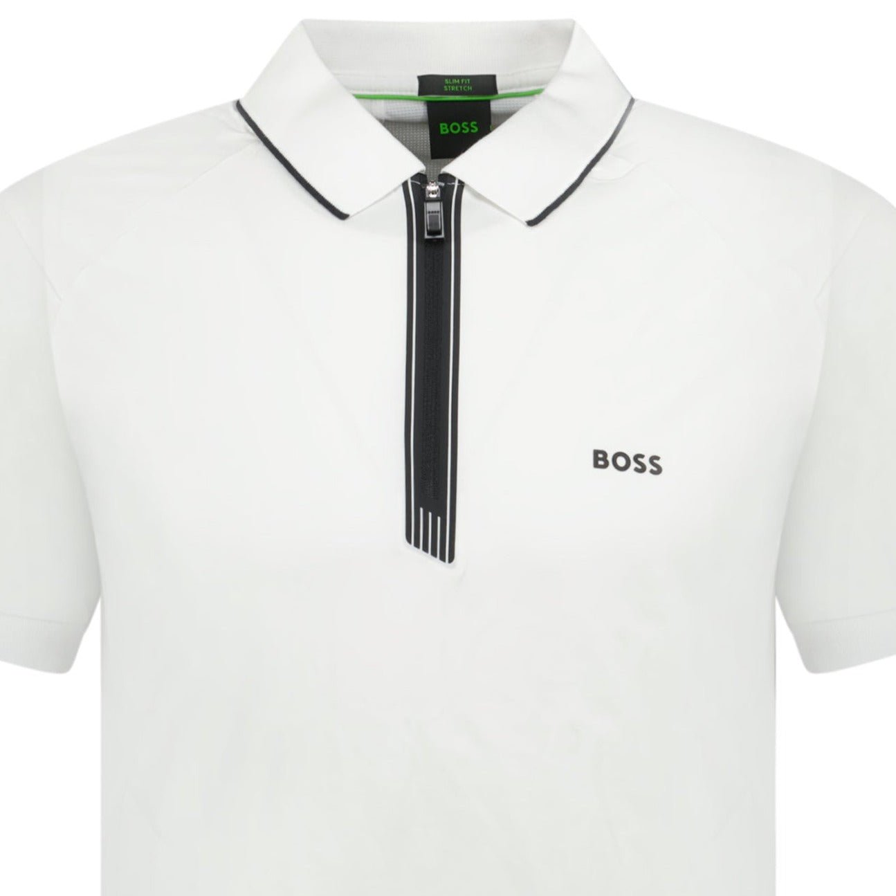 Stretch Slim Fit Polo Shirt Zip Placket White