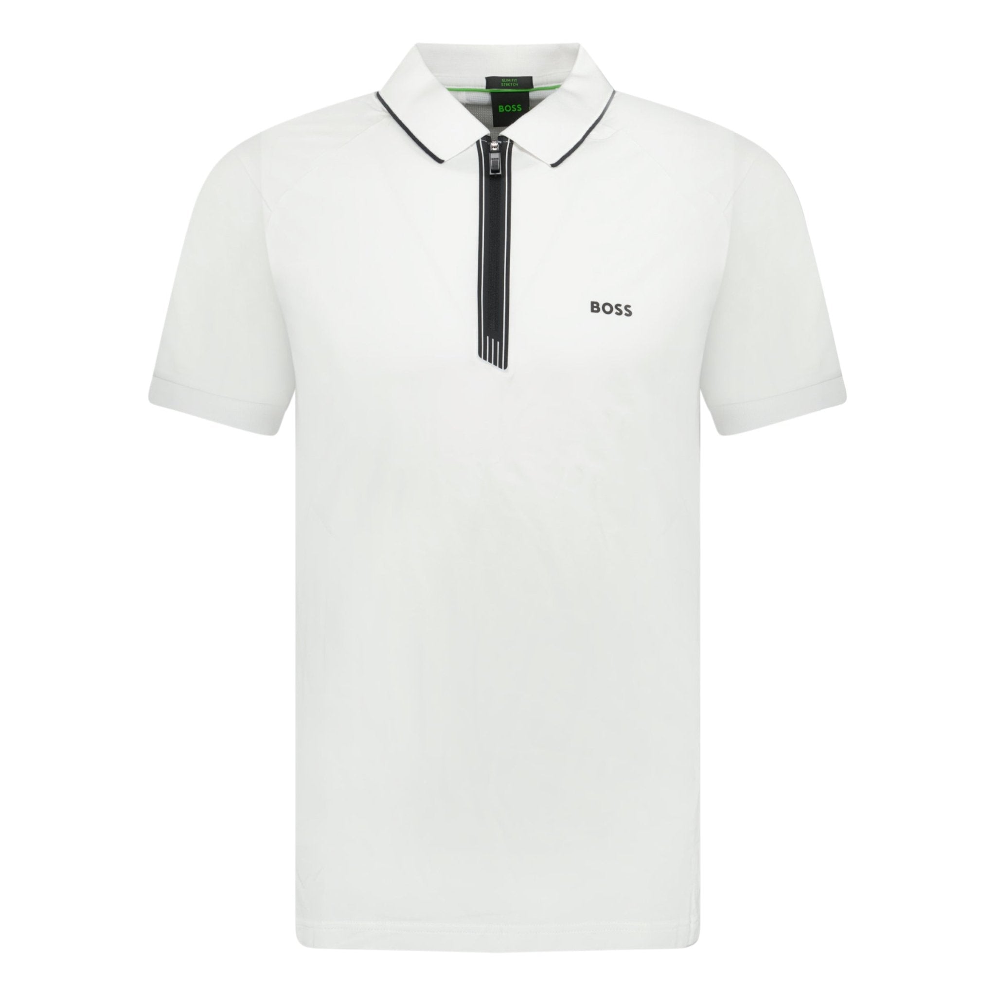 Stretch Slim Fit Polo Shirt Zip Placket White