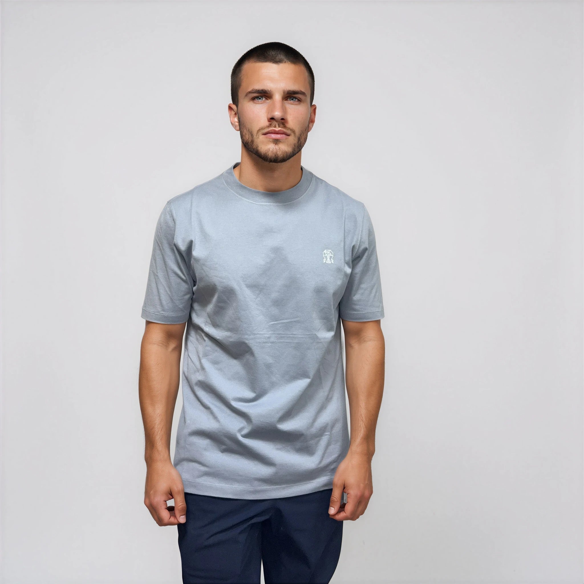 Brunello Cucinelli Cotton Jersey T-Shirt in Blue Slate - Outlet