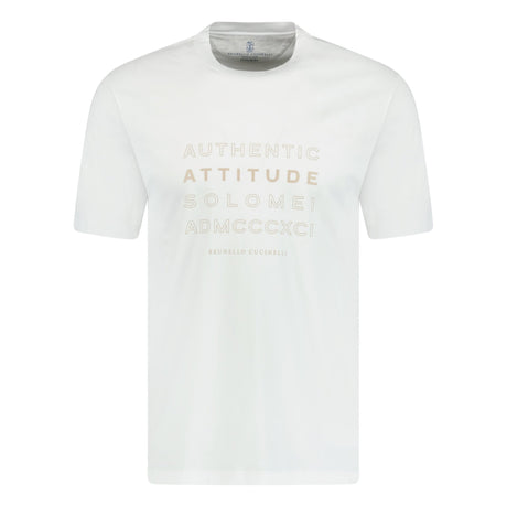 Brunello Cucinelli Crew Neck 'Attitude' T-Shirt White & Beige - Boinclo ltd - Outlet Sale Under Retail