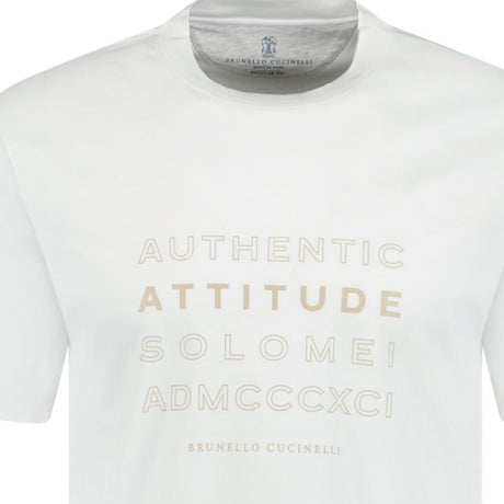 Brunello Cucinelli Crew Neck 'Attitude' T-Shirt White & Beige - Boinclo ltd - Outlet Sale Under Retail