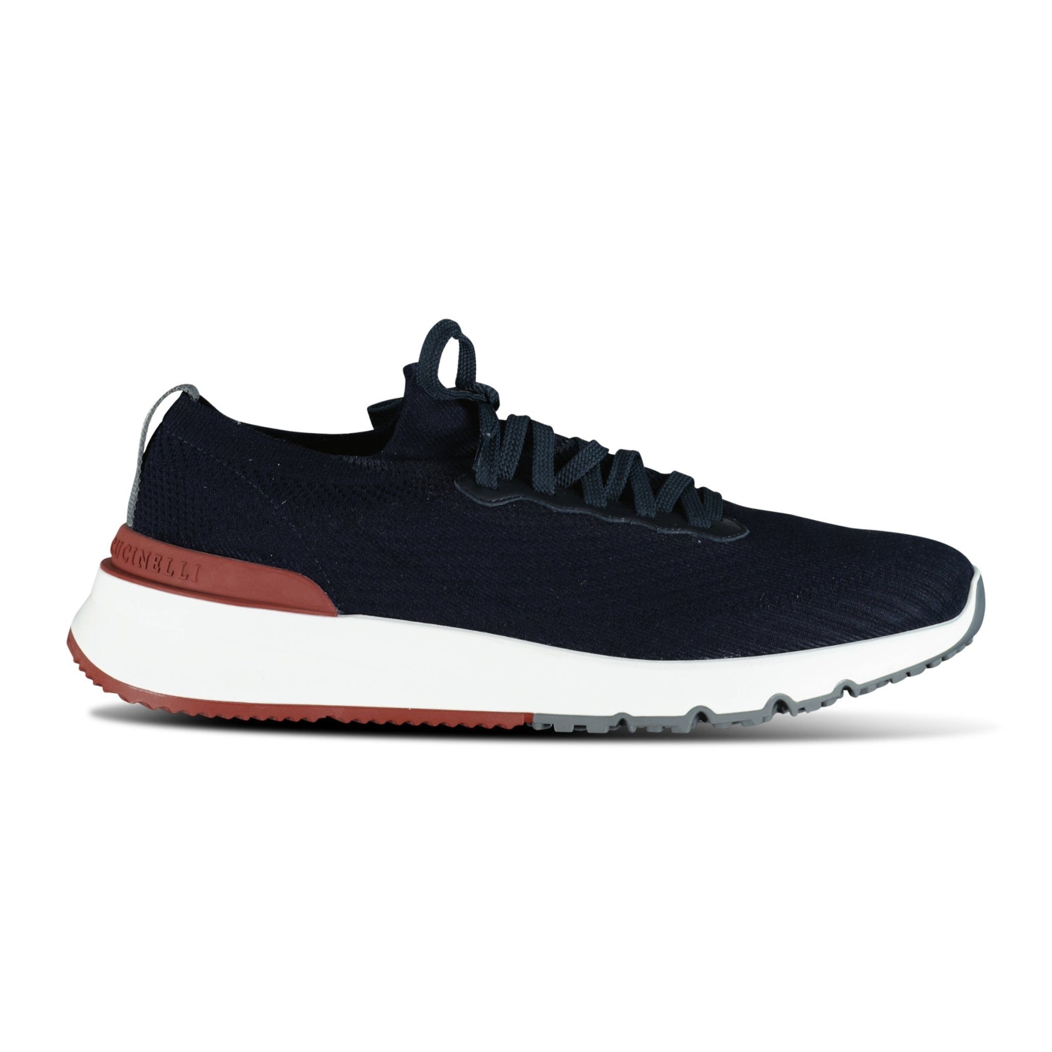 BRUNELLO CUCINELLI KNITTED LACE UP TRAINERS NAVY